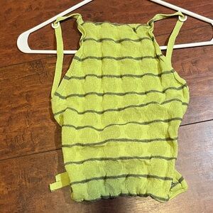 Pull&Bear Lime and Gray Checkered Top